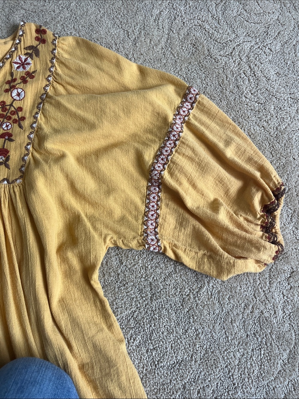 Boho Mustard Embroidered Peasant Top - Brand: Max Studio - Picture 3 of 10